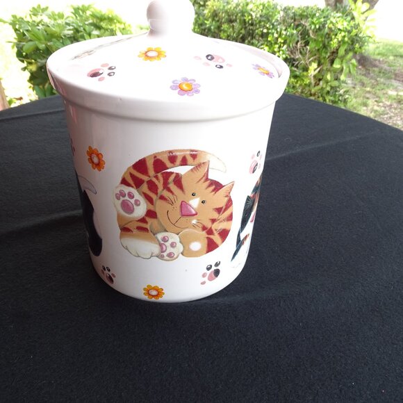 Vintage Cat Cookie Jar 9"Tx6.25"W with Paw Prints - Picture 3 of 14